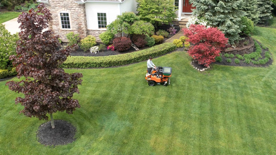 aerial view of lawn care fertilizing