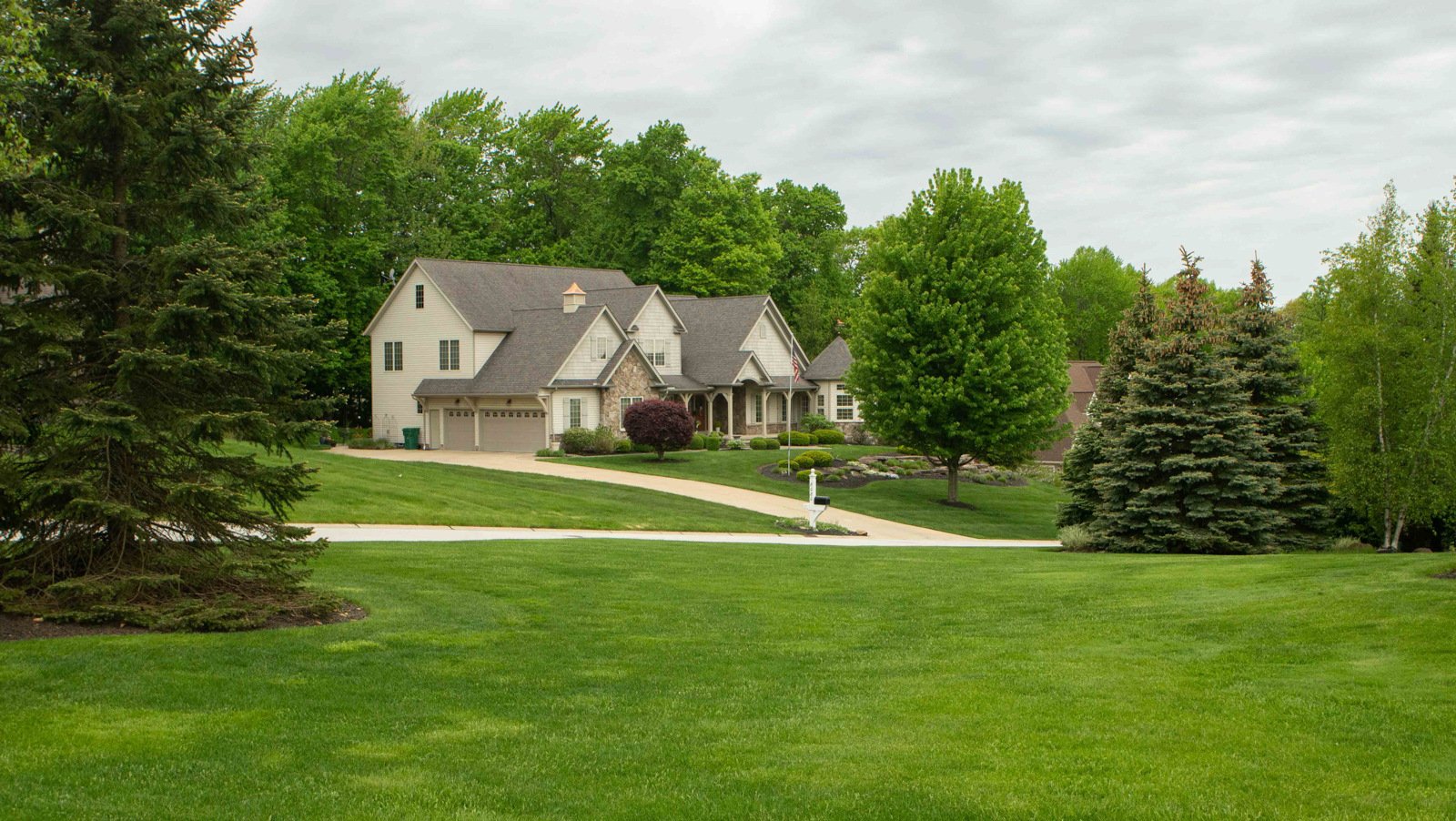 green grass in front of house