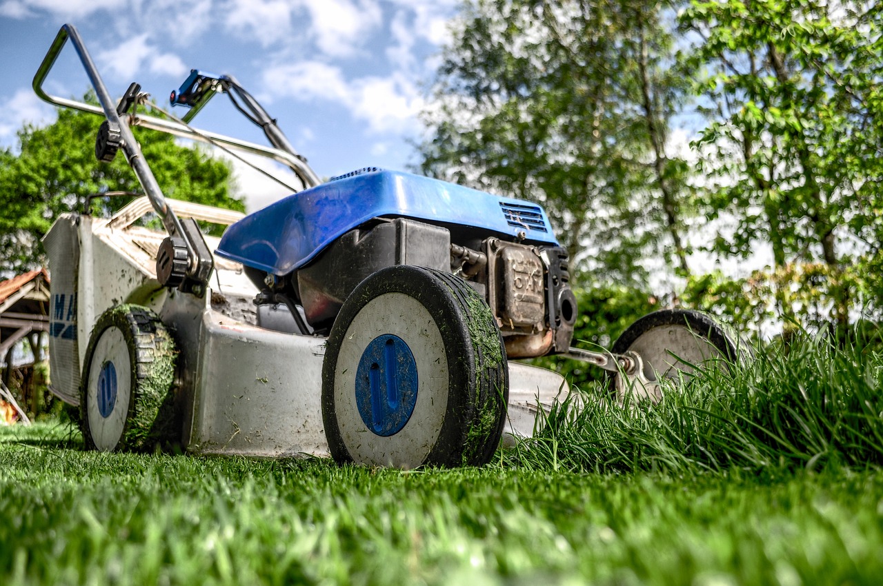 Mowing lawn with lawn mower