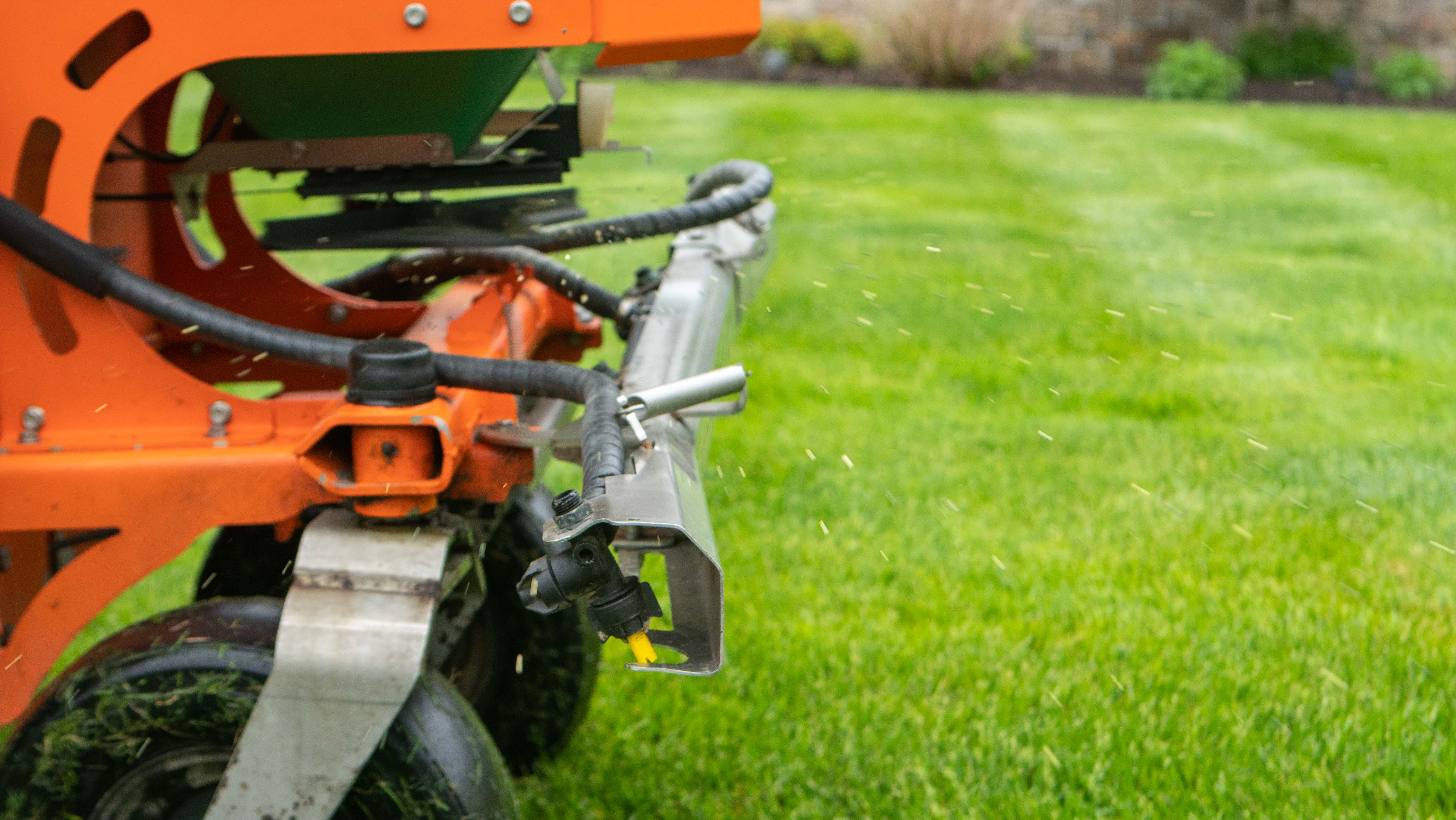 machine on green lawn 